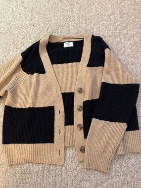 Old Navy Black and Tan Bold Striped Button-Front Cardigan
